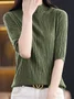 Women's Spring/Fall Plain Casual Half Sleeve Crew Neck Wool/Knitting Sweater