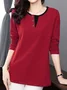 Women's Long Sleeve Tee T-shirt Spring/Fall Plain Buckle Knitted Crew Neck Daily Going Out Casual Top