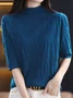 Women's Spring/Fall Plain Casual Half Sleeve Crew Neck Wool/Knitting Sweater