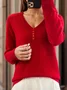 Women's Buckle Spring/Fall Plain Casual Long Sleeve V Neck Wool/Knitting Sweater