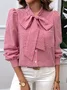 Women's Long Sleeve Shirt Spring/Fall Plaid Bow Shirt Collar Daily Going Out Casual Top