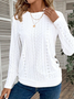 Women's Long Sleeve Tee T-shirt Spring/Fall Plain Buckle Lace Crew Neck Daily Going Out Casual Top