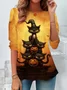 Women's Long Sleeve Tee T-shirt Spring/Fall Halloween Printing Jersey Crew Neck Holiday Going Out Vintage Top