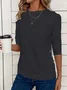 Women's Long Sleeve Tee T-shirt Spring/Fall Plain Buckle Lace Crew Neck Daily Going Out Casual Top