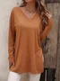 Women's Long Sleeve Tee T-shirt Spring/Fall Plain V Neck Daily Going Out Casual Top