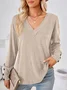 Women's Long Sleeve Tee T-shirt Spring/Fall Plain Buckle V Neck Daily Going Out Casual Top