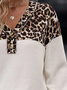 Women's V Neck Leopard Split Joint Casual Spring/Fall Long Sleeve Sweatshirt