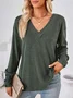 Women's Long Sleeve Tee T-shirt Spring/Fall Plain Buckle V Neck Daily Going Out Casual Top