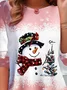 Women's Long Sleeve Tee T-shirt Spring/Fall Christmas Snowman Printing Jersey Crew Neck Holiday Going Out Vintage Top