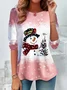 Women's Long Sleeve Tee T-shirt Spring/Fall Christmas Snowman Printing Jersey Crew Neck Holiday Going Out Vintage Top