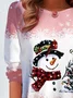 Women's Long Sleeve Tee T-shirt Spring/Fall Christmas Snowman Printing Jersey Crew Neck Holiday Going Out Vintage Top