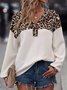 Women's V Neck Leopard Split Joint Casual Spring/Fall Long Sleeve Sweatshirt