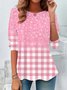 Women's Long Sleeve Tee T-shirt Spring/Fall Plaid Printing Jersey Crew Neck Holiday Going Out Vintage Top