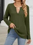 Women's Long Sleeve Tee T-shirt Spring/Fall Plain Knitted Notched Daily Going Out Casual Top