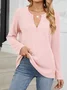 Women's Long Sleeve Tee T-shirt Spring/Fall Plain Knitted Notched Daily Going Out Casual Top