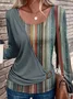 Women's Long Sleeve Blouse Spring/Fall Striped Crew Neck Daily Going Out Casual Top