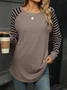 Women's Long Sleeve Tee T-shirt Spring/Fall Striped Split Joint Crew Neck Daily Going Out Casual Top