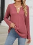 Women's Long Sleeve Tee T-shirt Spring/Fall Plain Knitted Notched Daily Going Out Casual Top