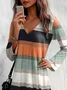 Women's Long Sleeve Summer Striped Jersey Dress V Neck Daily Going Out Casual Midi A-Line TUNIC