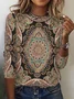 Women's Long Sleeve Tee T-shirt Spring/Fall Ethnic Printing Jersey Crew Neck Holiday Going Out Vintage Top