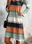 Women's Long Sleeve Summer Striped Jersey Dress V Neck Daily Going Out Casual Midi A-Line TUNIC