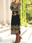 Women's Long Sleeve Spring/Fall Ethnic Dress Crew Neck Daily Going Out Casual Maxi H-Line T-Shirt Dress