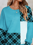 Women's Crew Neck Plaid Casual Spring/Fall Long Sleeve Sweatshirt