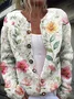 Women's Casual Winter Plants Printed Knitted Cardigan