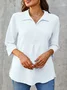 Women's Long Sleeve Blouse Spring/Fall Plain Cotton And Linen Shawl Collar Daily Going Out Casual Top