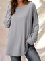 Solid Round Neck Loose Long Sleeves T-shirt