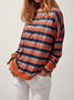 Stripe Blouse Round Neck Long Sleeve Casual Sweatshirt