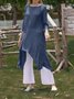 Women Summer Linen 3/4 Sleeve Daytime Crew Neck Asymmetric Dresses