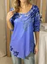 Women Casual Floral Printed Long Sleeve Crew Neck Tunic Top With Irregular Hem 