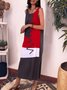 Color-block Printed Sleevless Casual Pockets Maxi Dress