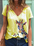 Women Fashion Casual Plus Size Animal Printed V neck Tee Shirts Tops