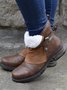 Brown Pu Low Heel Boots