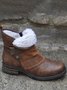 Brown Pu Low Heel Boots