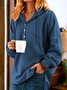 Women's Solid Color Hooded Button Drawstring Sweatshirt