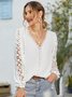 JFN Scallop V Neck Floral Lace Vacation Blouse