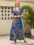JFN V Neck Tribal Vacation Maxi  Dress 