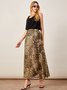 Casual Leopard Print Elastic Waist Loosen Long Skirts
