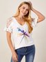 JFN Round Neck Dragonfly Illusion Sleeves Vacation T-Shirt/Tee 