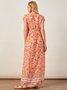Ditsy Floral Shift Boho Frill Sleeve Cotton-Blend Weaving Dress