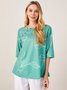 JFN Round Neck Leaves Casual Blouse