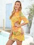 Yellow Casual V Neck Leaves Dresses