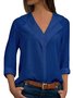 JFN V Neck Solid Color Casual Long Sleeve Blouse