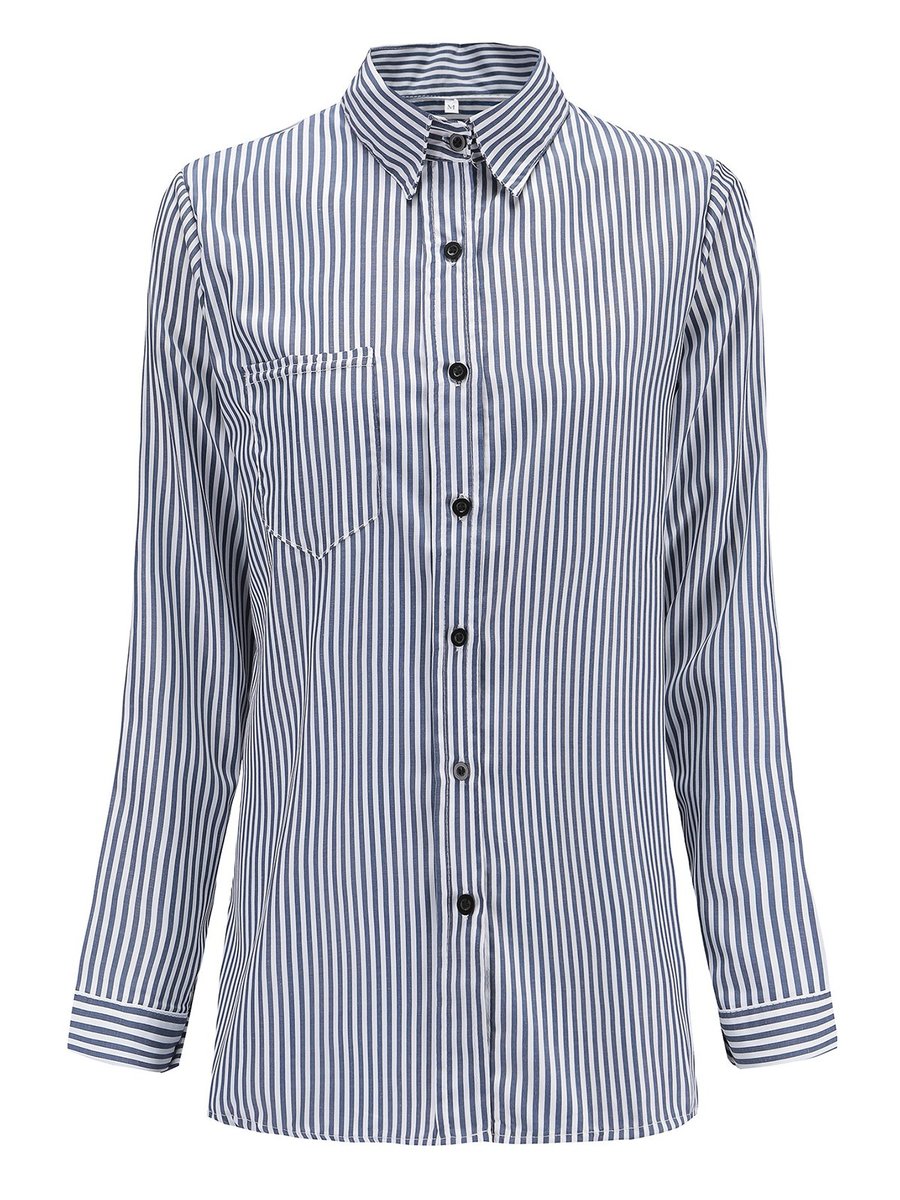 Shirt Collar Buttoned Long Sleeve Shirt - JustFashionNow.com