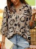 Lantern Sleeve V Neck Geometric Blouse