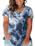 Women's Plangi Top V Neck T-shirt Short Sleeve Casual Tees