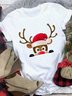 Women Christmas Animal Loosen Crew Neck Cotton Blends Short Sleeve T-Shirt